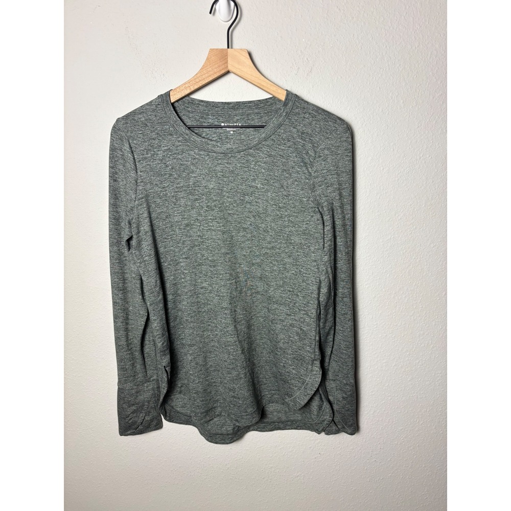 Athleta Uptempo Long Sleeve Top Green Gray Heathered Thumbhole Yoga Shirt Medium